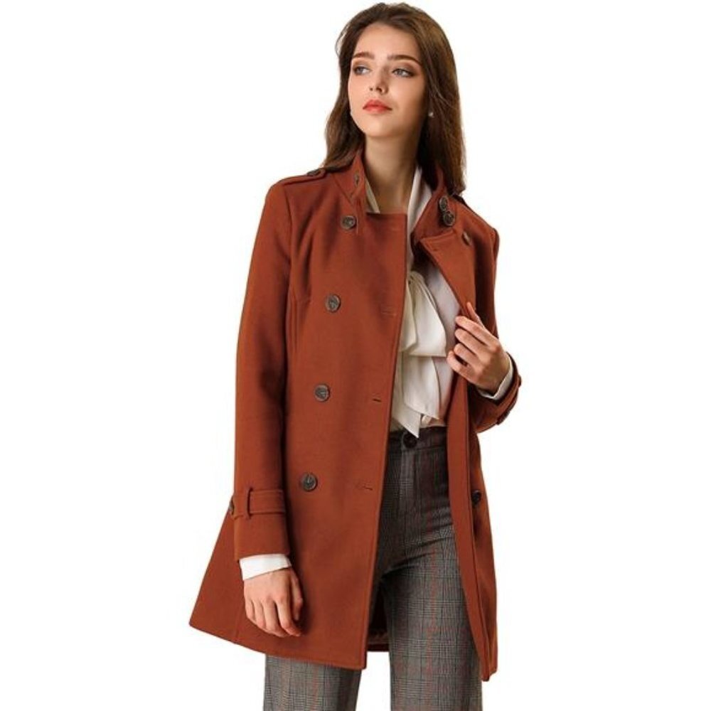 Women's Stand Collar Double Breasted Pockets Trendy Outwear Winter Coat